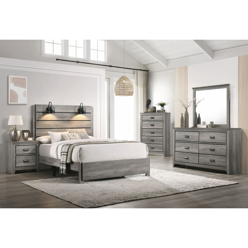 Ensemble de chambre à coucher avec lit plateforme Eschol 4-2, Marron, Très grand
