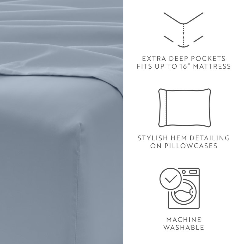 Sheet Set Solid Microfiber Ultra Soft Bedding, King Sheet Set with 2 Pillowcases, Light Blue