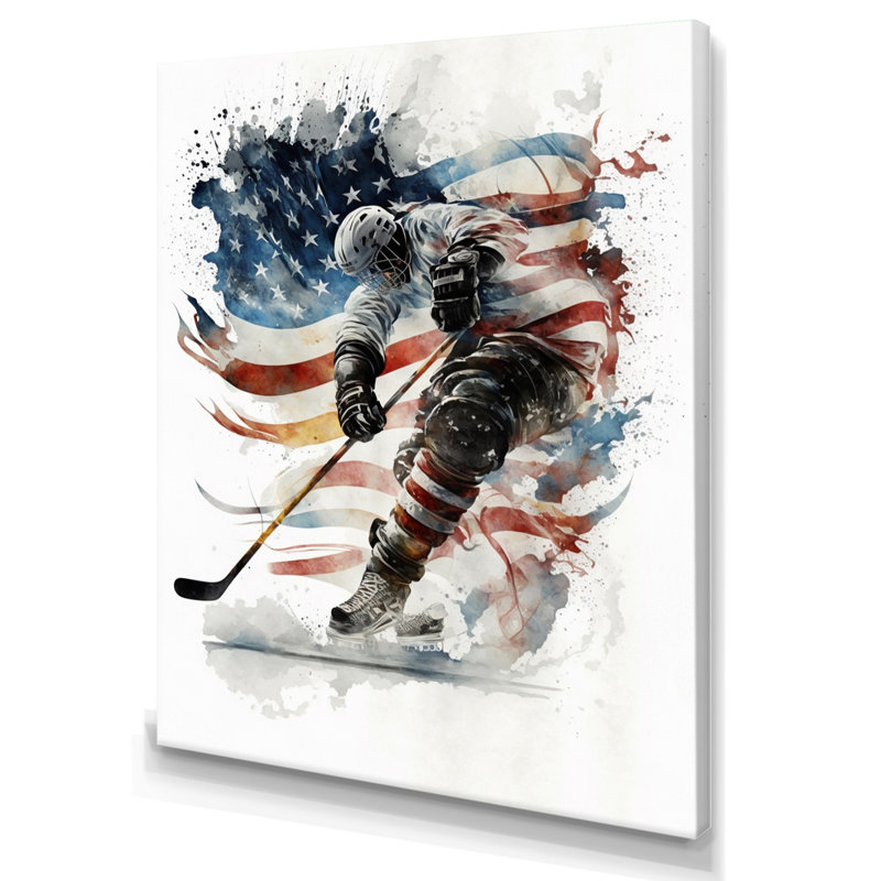 Joueur de hockey sur la patinoire pendant le match I, H 20 po x l 12 po x P 1 po, Toile tendue