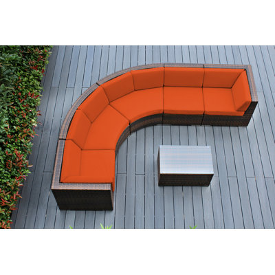 Ensemble de conversation en osier pour 5 personnes avec coussins Popham
