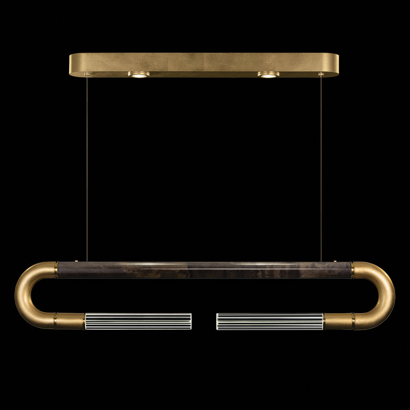 Luminaire suspendu linéaire avec peau Antonia, Feuille d'or / laiton / gris anthracite