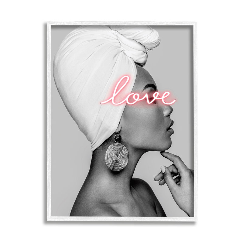 "Woman Portrait", rose, phrase d'amour encadrée sur bois par Incado, H 14 po x l 11 po x P 1,5 po