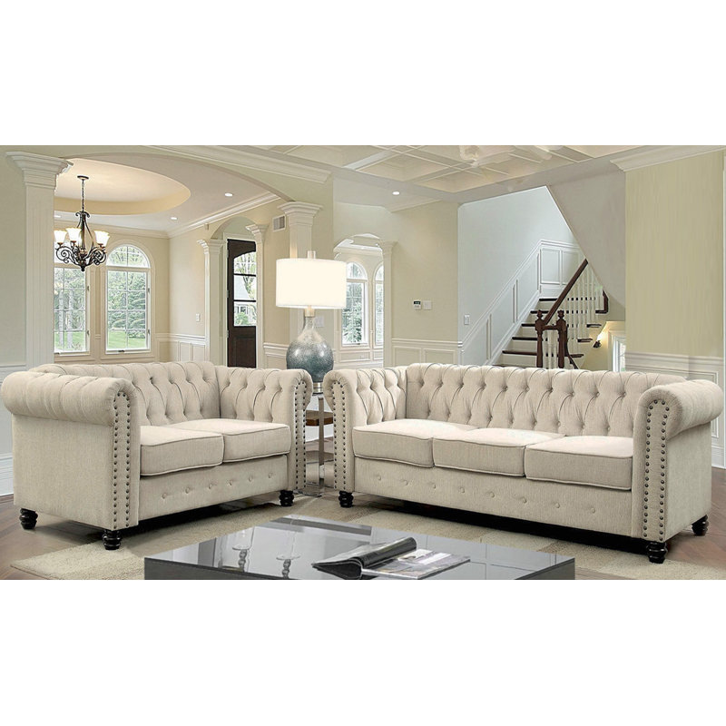 Bosworth Cheadle 2 - Piece Living Room Set, Beige 100% Linen