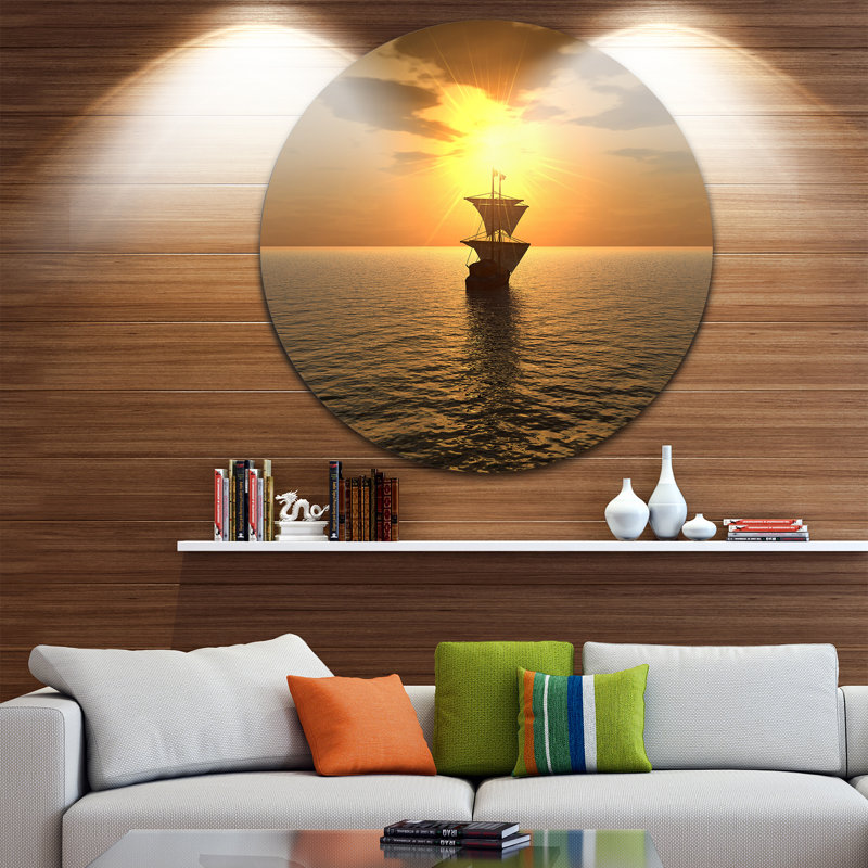 Photographie "navire et coucher de soleil" Seascape, H 23 po x l 23 po x P 1 po, Métal