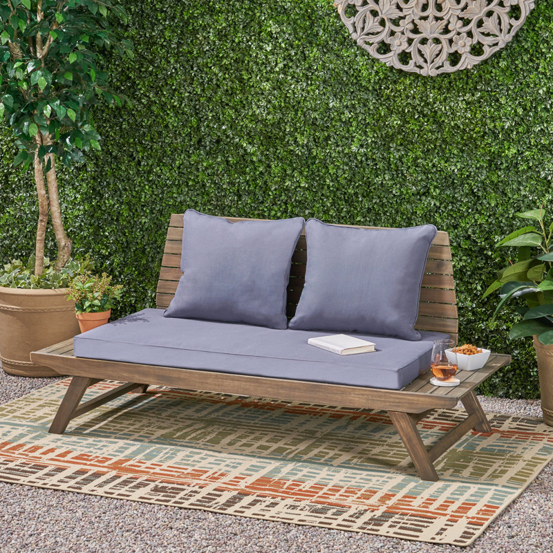 Roomfitters Outdoor Wood Loveseat with Cushions, Patio Seating Bench, Dark Grey, Dark Brown, Dark Gray