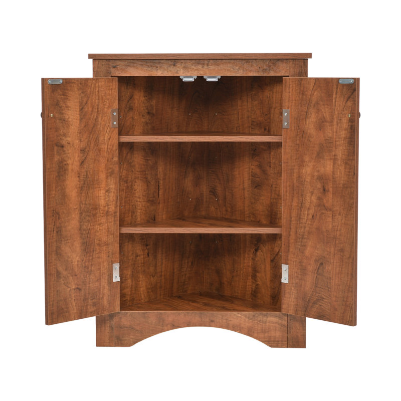 Brown Triangle Bathroom Storage Cabinet With Adjustable Shelves, Freestanding Floor Cabinet For Home Kitchen, Brown