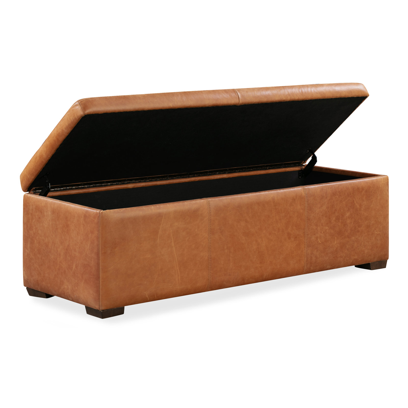 Lakeport Genuine Leather Storage Ottoman, Cognac Tan Genuine Leather