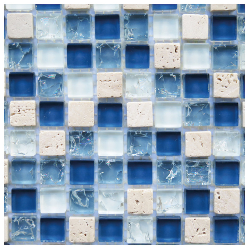 Corsica 0.6" x 0.6" Glass/Natural Stone Grid Mosaic Wall & Floor Tile, Blue