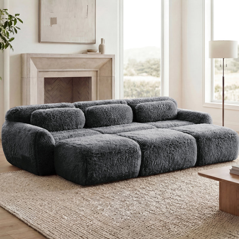 Canapé d'angle 3 places en tissu gris foncé doux, 32 pouces de profondeur, sans assemblage, structure antidérapante, modulable, en matériau haute densité, design pour la maison
