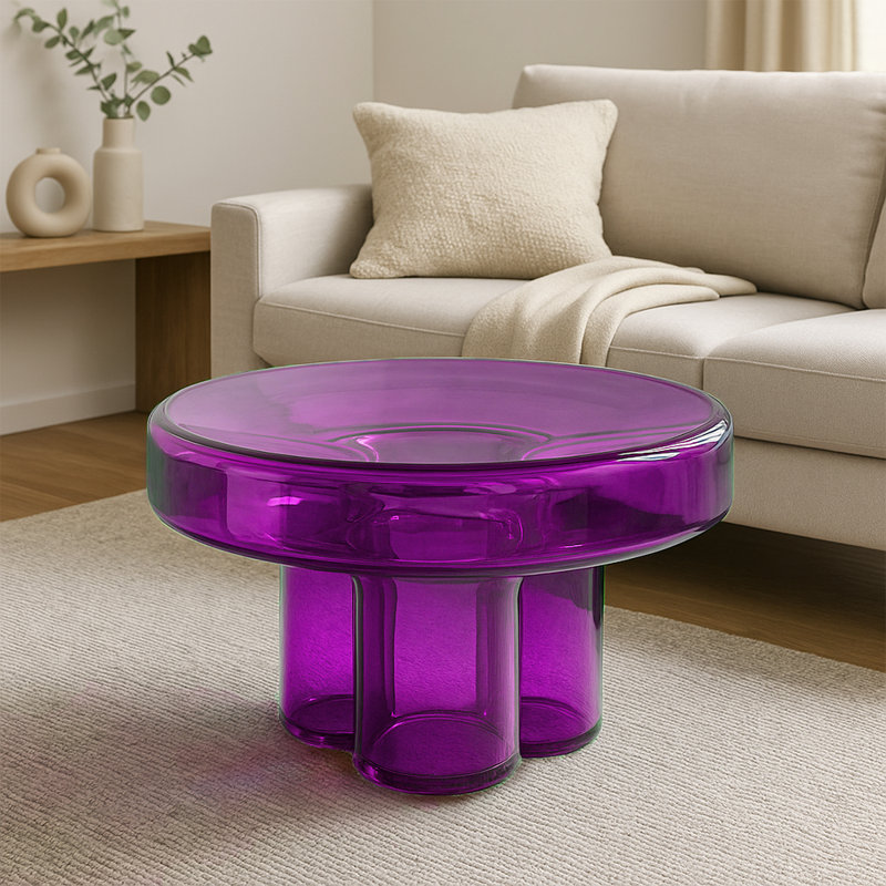 Elegant Glaze Glass Coffee Table, Purple