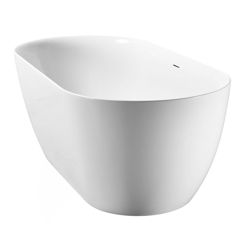 Baignoire autoportante de 55 po en acrylique, baignoire autoportante contemporaine avec trop-plein et bonde escamotable anti-blocage, certifiée Cupc, blanc brillant