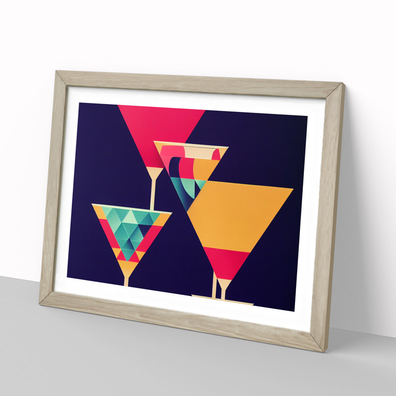 Cocktail Geometric Abstract - Framed Print, 46cm H x 64cm W x 2cm D, Oak