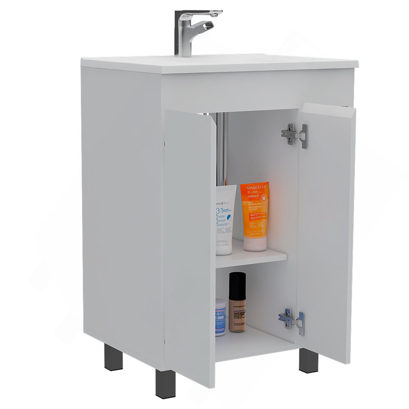 Meuble-lavabo 24 po Meka, deux tablettes extérieures, armoire à deux portes - blanc