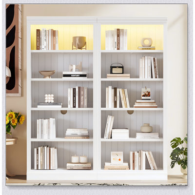 Suite de bibliothèque de 83 pouces de hauteur avec bande lumineuse à DEL, tablettes réglables à 5 niveaux pour le salon et le bureau