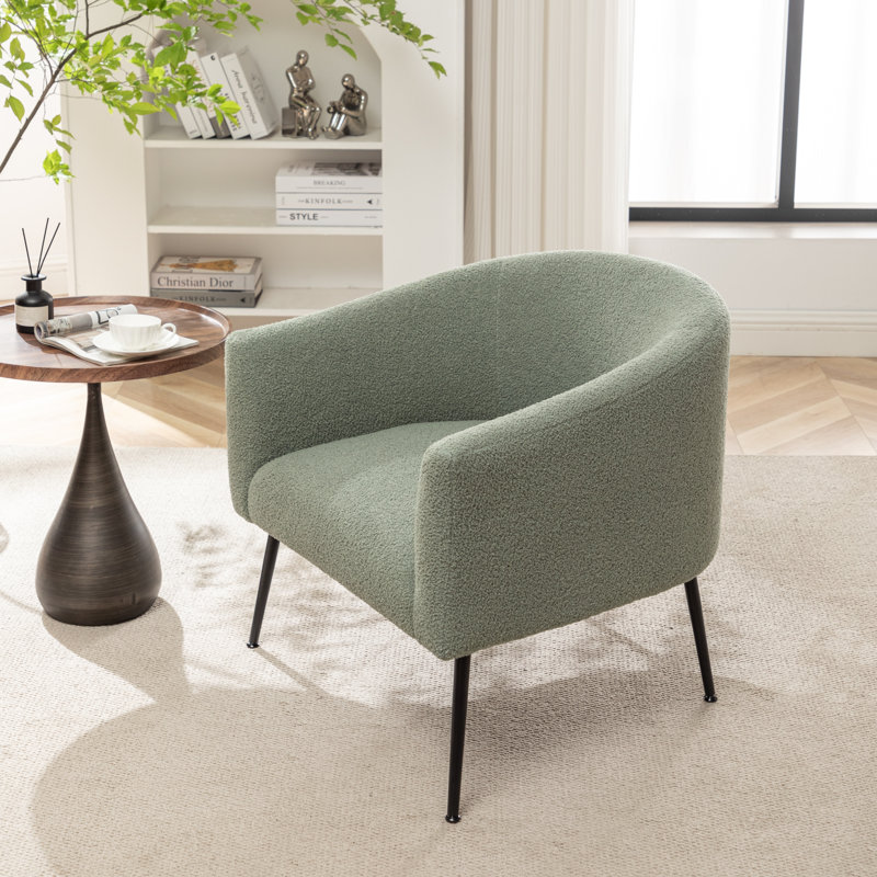 Fauteuil demi-tonneau Jameila, Imitation fourrure verte, 1, Noir