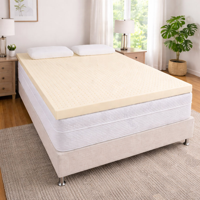 Premium 2-Inch Gols Certified Natural Latex Mattress Topper, Medium Firm and Breathable Full Size Bed Topper for Pressure Relief