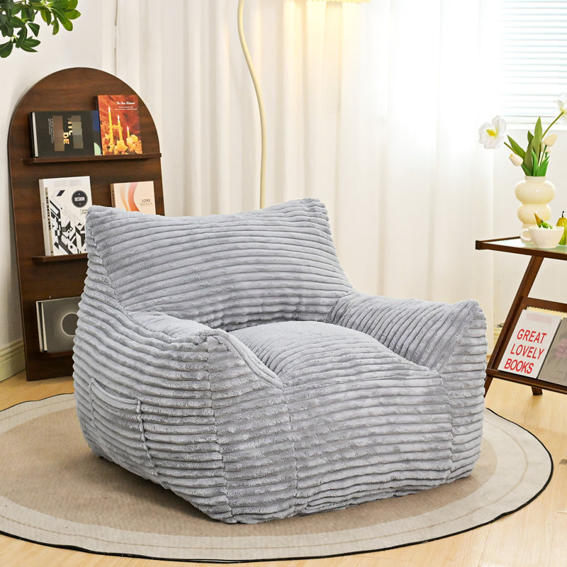 Versatile Bean Bag Chair For Gaming And Reading - Gray Corduroy, , High Resilience Foam, 39.4"D X 41.8"W 30.8"H, 400Lbs Capacity Ergonomic Lounge Adults Spacious Seating, Filled With Shredded 30.8"H