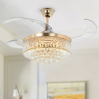 Ventilateur de plafond à pales rétractables à DEL 42 po avec télécommande, commande murale et ensemble d'éclairage inclus Johnnell