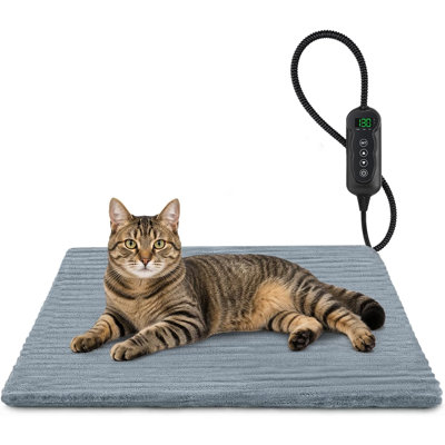 Tapis réglable chauffant pour animaux de compagnie pour chats et chiens, 11 réglages de température, minuterie de 1 à 24 heures, housse lavable amovible, protection de cordon résistante à la mastication