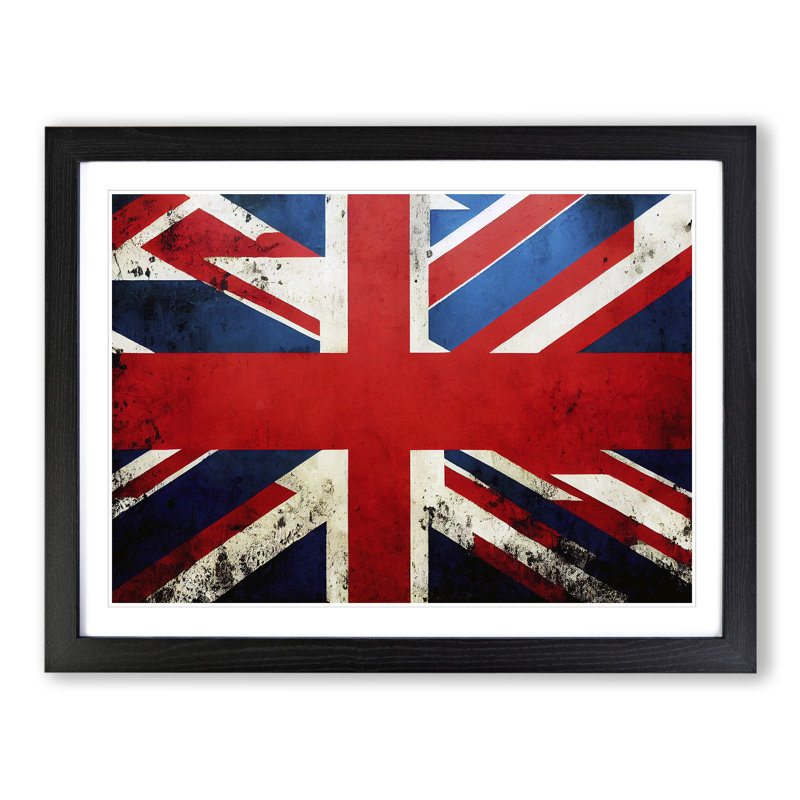 XH1022-6701X Painted Union Jack Flag Vol.4 1 Piece Single Picture Frame Painting, 34cm H x 46cm W x 2cm D, Black Framed