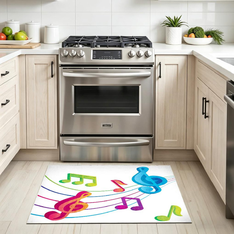 Clear Musical Music Song Abstract Banner Blue Bright Colorful Decor Machine Washable Indoor Area Rug, Rectangle 32" x 47"