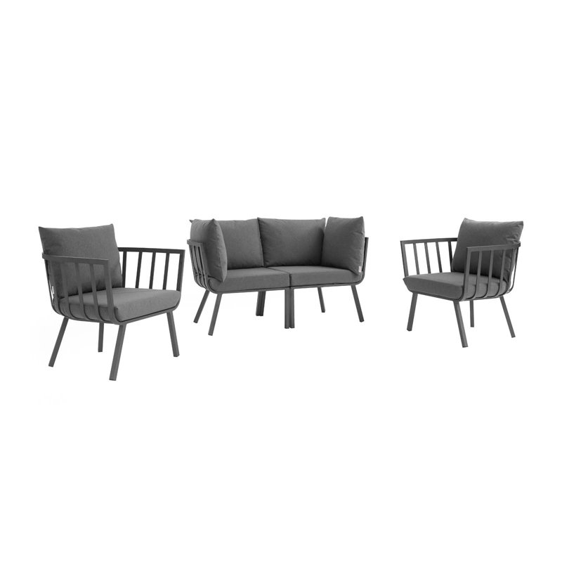 Modway Riverside 4 Piece Outdoor Patio Aluminum Set, Charcoal, Gray