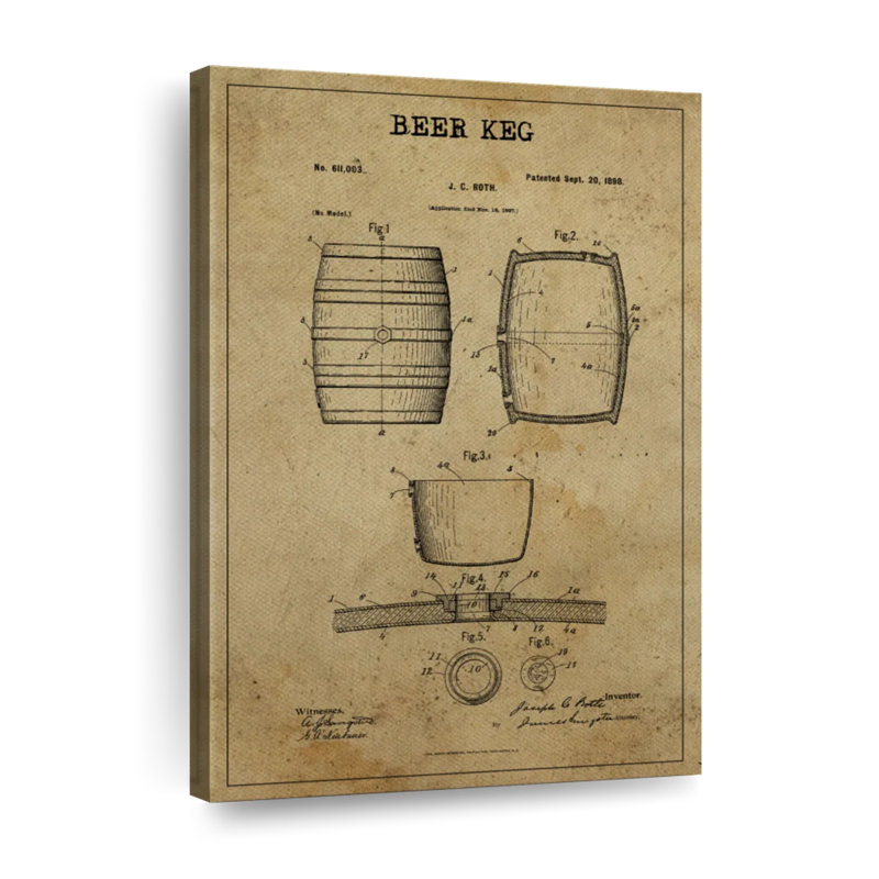 " Beer Keg Patent " by Patent Hunter, 48" H x 32" W x 1.25" D