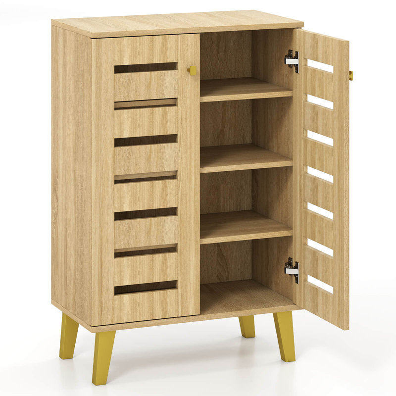 4-Tier Wooden Shoe Storage Cabinet with Doors Removable Shelves for Entryway