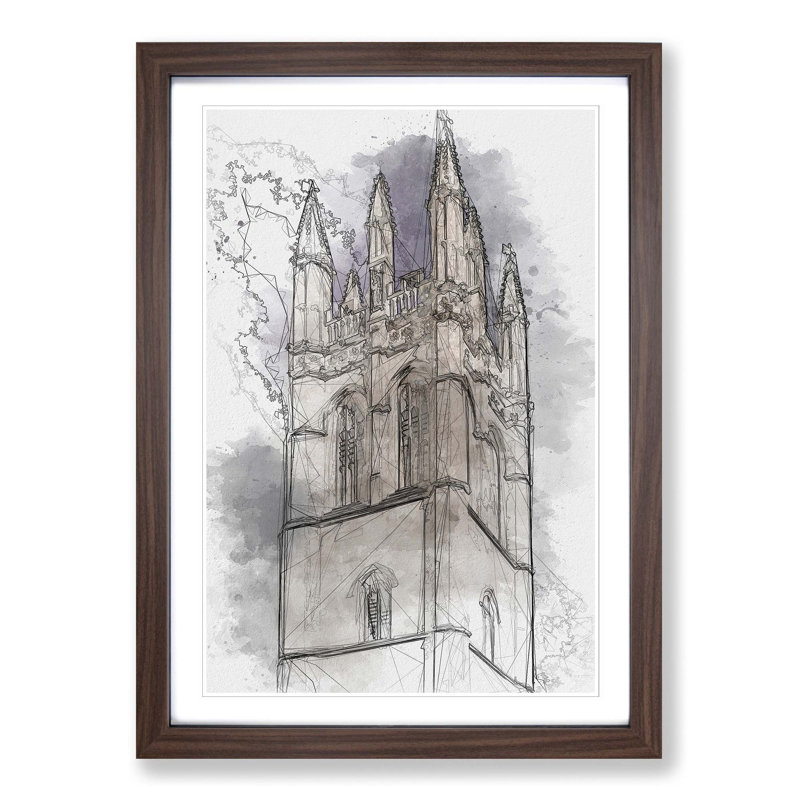 Magdalen Tower in Oxford England in Abstract - Picture Frame Graphic Art Print, 91cm H x 60cm W x 2cm D, Walnut
