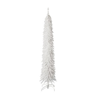 Home Heritage 7 Ft Pencil Tinsel Artificial Prelit Christmas Tree & Stand, White