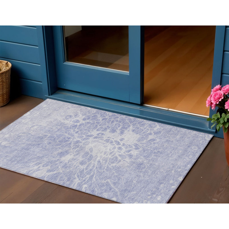 3' X 5' Lavender Ivory And Lilac Abstract Washable Indoor Outdoor Area Rug