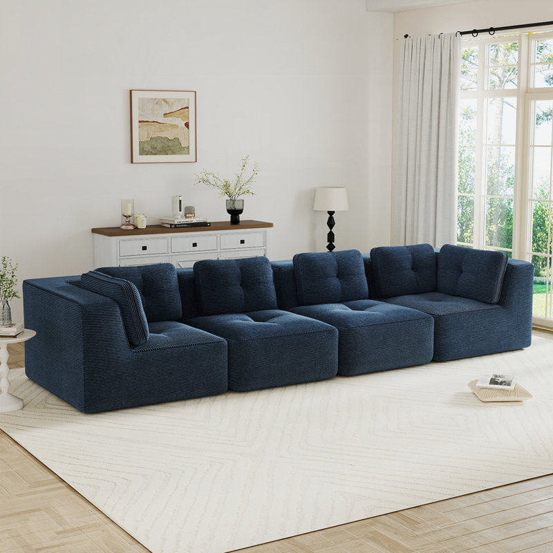 Canapé modulaire surdimensionné surdimensionné en velours côtelé, assise profonde, sans assemblage, antidérapant, Bleu