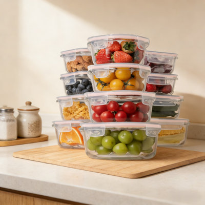 24-Piece Airtight Glass Food Storage Container Set With Lids, BPA-Free Leakproof Bento Boxes For Meal Prep, Microwave, Oven & Freezer Safe, Stackable Kitchen Pantry Organization