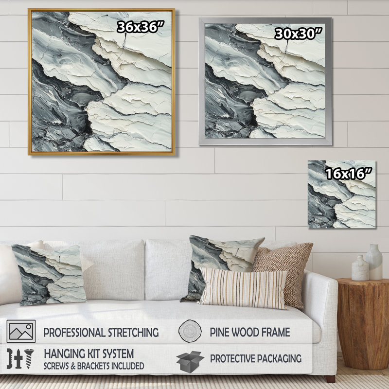 Omon moderne marbre dérive de l'encre monochrome III - art mural abstrait en marbre, Impression encadrée flottante