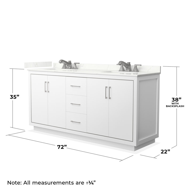72'' W Double Vanity, Giotto Quartz, White, Brushed Nickel
