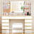 Adriel 43.3" Makeup Vanity Desk With Sliding Mirror & LED Lights, Power Outlet, Detachable Jewelry Box, 11 Drawers