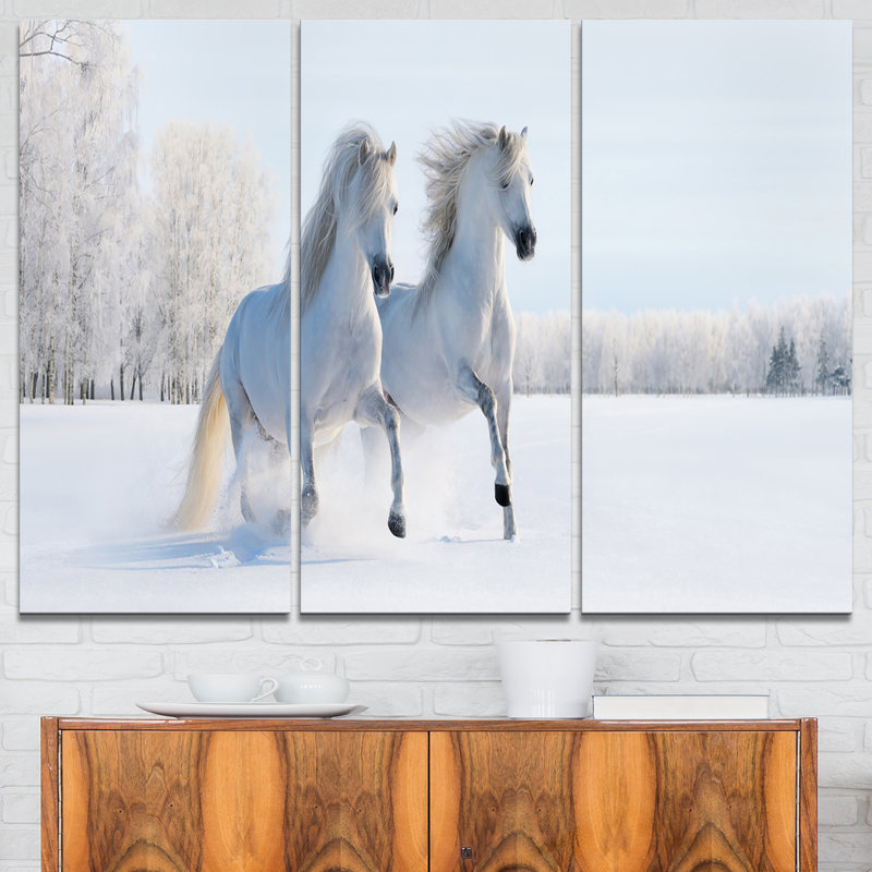 Ensemble de 3 pièces d’art mural sur toile tendue galloping blanc ponies