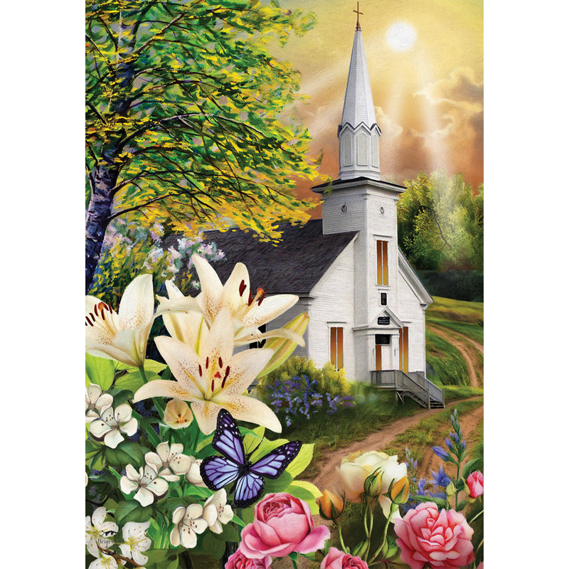 Drapeau du jardin religieux de Spring Church, Blanc / Gris / Vert