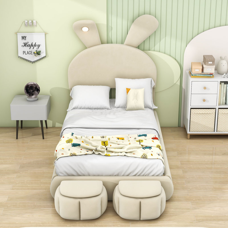 Lit plateforme tapissier Annerike, Beige, Lit double