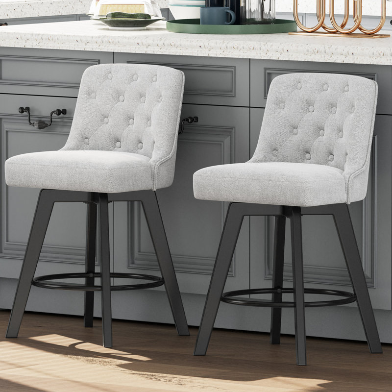 Swivel Upholstered Bar Stool, Greige/Performance Fabric