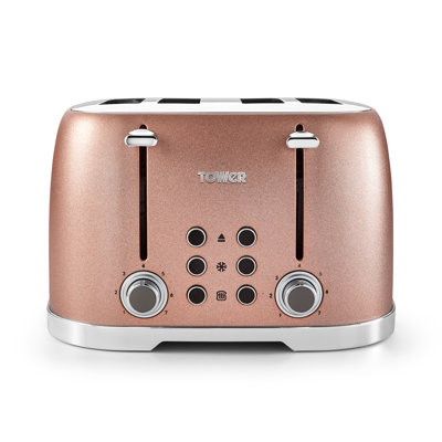 Tower T20030 Glitz Sparkle 4 Slice Toaster, 1600W, Black Sparkle