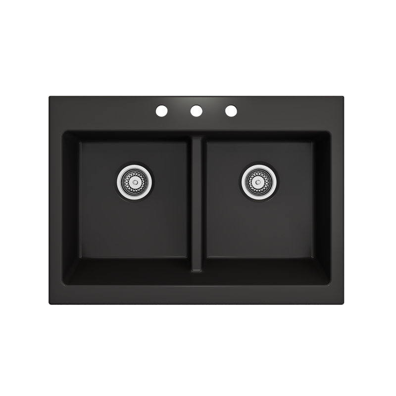 Nuova 34 in. L Farmhouse Double Basin Kitchen Sink, Matte Black