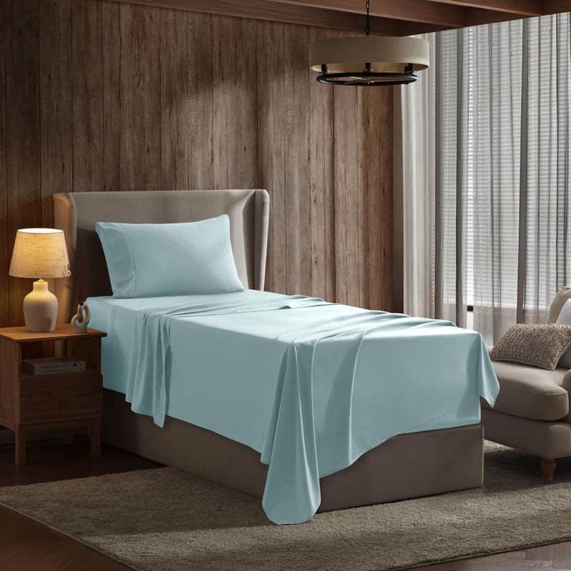 Hotel Collection Soft Breathable Bed Sheet Set with Deep Pocket Fitted Sheet, Twin, Aqua