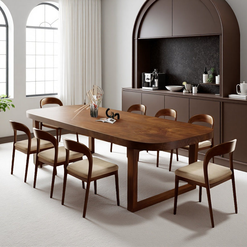 Solid wood rectangular dining table and chairs set, dining room upholstered dining chairs, 29.53"H x 86.61"L x 35.43"W