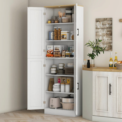 Armoire de rangement, cuisine autoportante de 67 po avec 4 portes et tablettes réglables, blanc pour plus d'espace de rangement à 4 portes, utilisation pratique