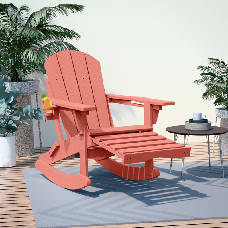 4-in-1 Multifunctional Folding Adirondack Rocking Chair with Retractable Ottoman, Pink, 1