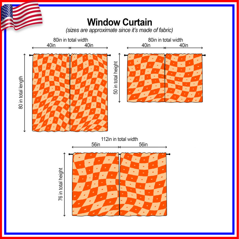 Rideaux obscurcissant orange et beige à carreaux transparents et obscurcissants - 2 panneaux, 56in x 76in - 2 panels, Sheer