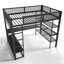Lit mezzanine en métal avec tablettes de rangement, tringle à vêtements et bureau intégré, aucun sommier nécessaire