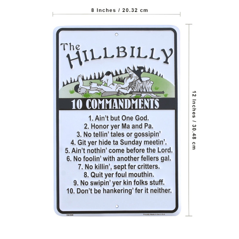 Hillbilly 10 Commandments Sign Funny Metal Religious Christian Tin Wall Art Country Home Decor