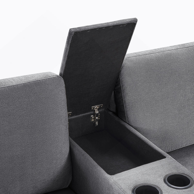 Canapé modulaire en U à 5 places avec sièges profonds, porte-gobelets intégrés, tiroir de rangement et coussins, Gris